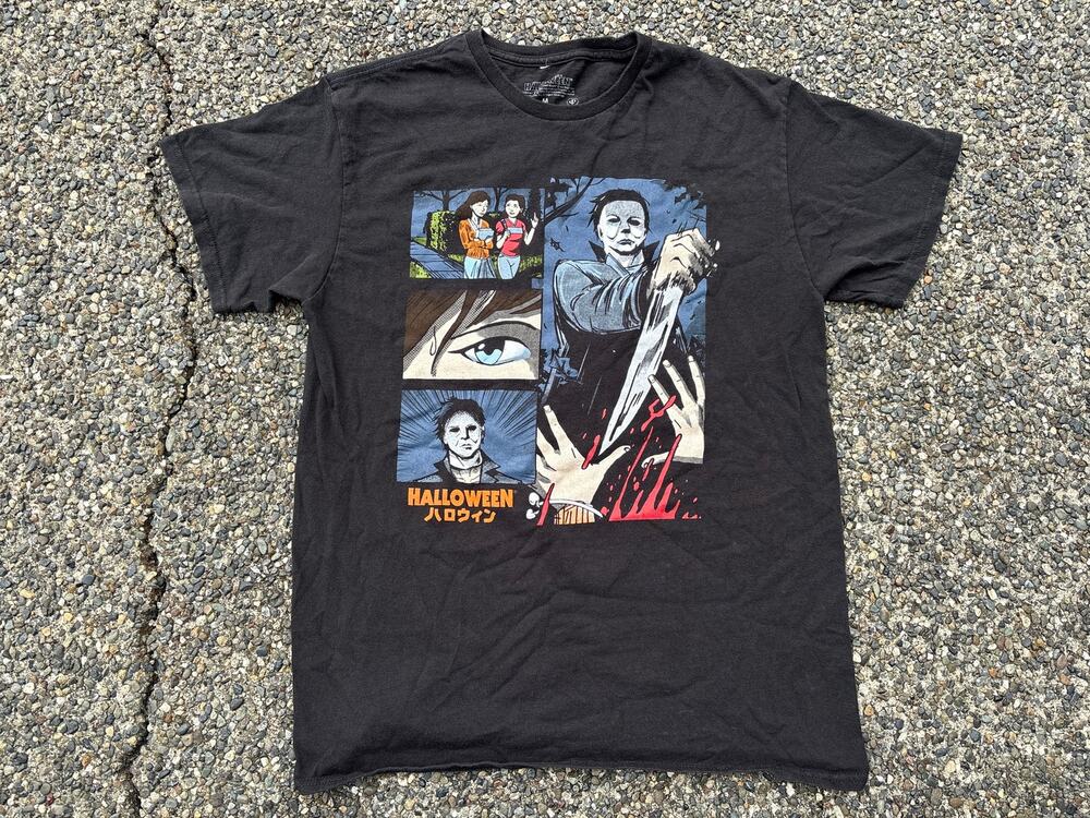 John Carpenters Halloween Manga graphic tee Medium black Michael Meyers shirt